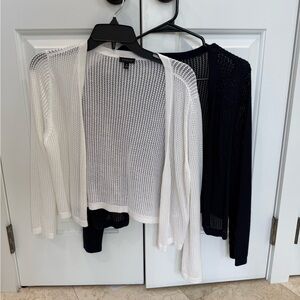 2 Talbots Navy and White Open-Knit Cardigans